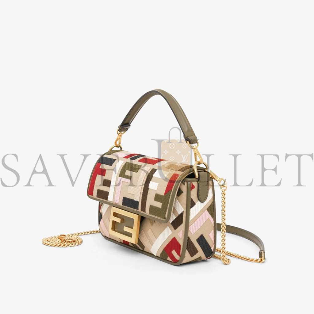 FENDI BAGUETTE MINI CANVAS BAG WITH MULTICOLOR FF EMBROIDERY 8BS017ANH4F1Q6O  (20*13*5cm)